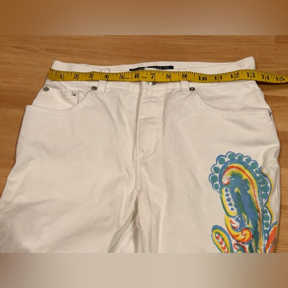 VTG Ralph Lauren White Flare Pants with Colorful Paisley Embroidery - Picture 6 of 9
